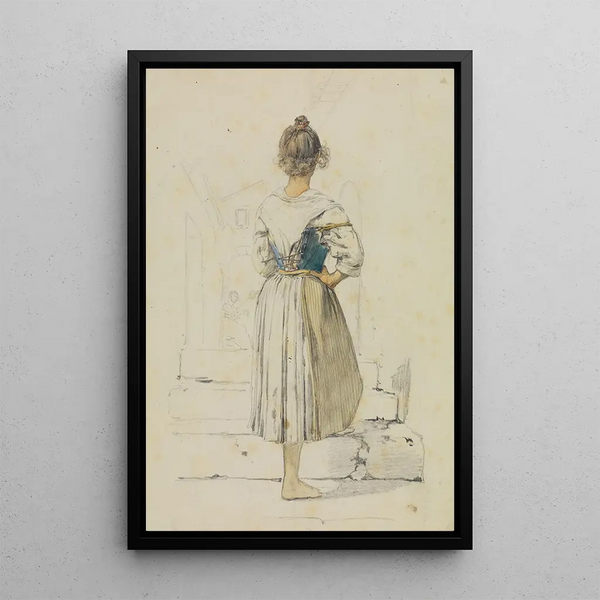Italian Woman seen from behind - Johann Baptist Kirner — framed artwork on a wall