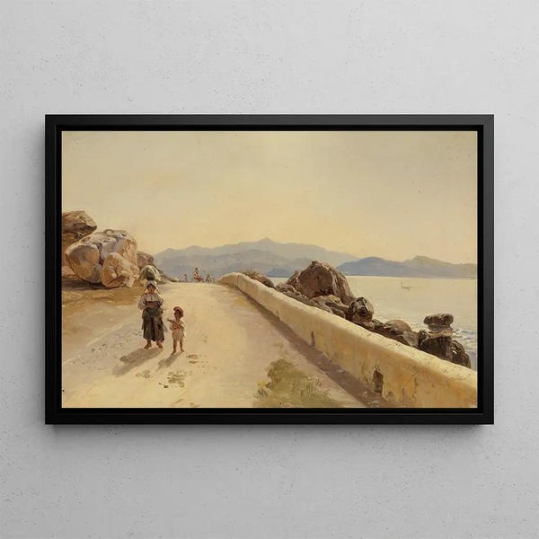 Italian Coastal Path Painting - Johann Baptist Kirner — framed artwork on a wall