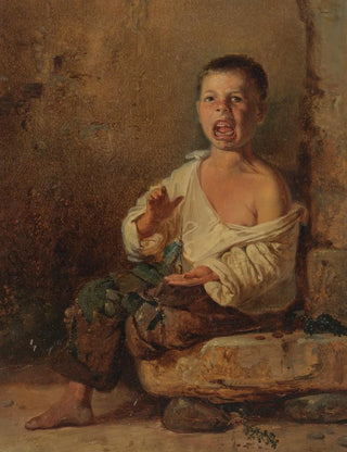 Johann Baptist Kirner - Schreiender in die Hnde klatschender Italienerjunge auf einer Steinplatte sitzend.webp