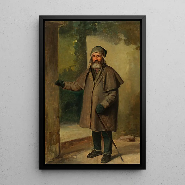 a bearded man in winter clothing with his left arm raised - Johann Baptist Kirner — framed artwork on a wall