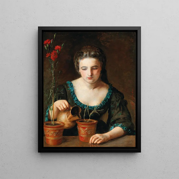 A girl with a carnation - Johann Baptist Reiter — framed artwork on a wall