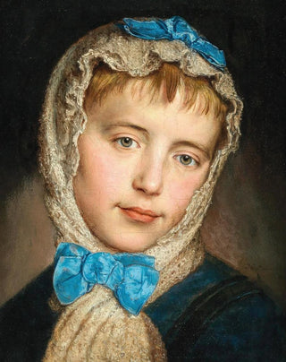 Johann Baptist Reiter - A Girl With Lace Headscarf And Blue Bows.webp