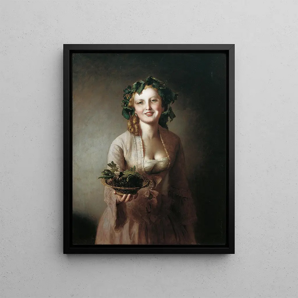 Lexi with grapes - Johann Baptist Reiter — framed artwork on a wall