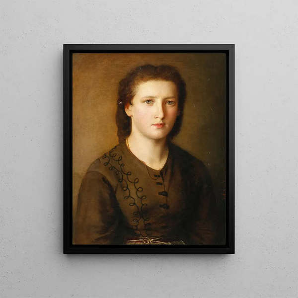 Girl in Dirndl Dress - Johann Baptist Reiter — framed artwork on a wall