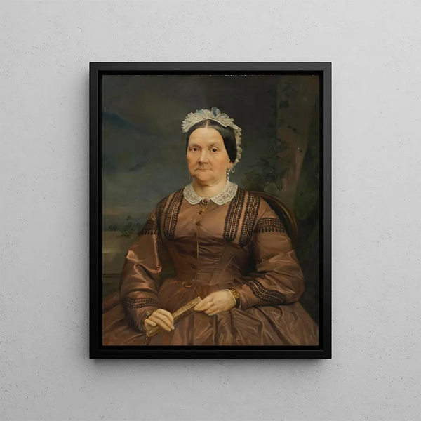 Portrait of a lady in a brown silk dress - Johann Baptist Reiter — framed artwork on a wall