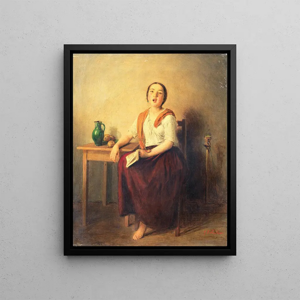 Portrait of a young woman singing - Johann Baptist Reiter — framed artwork on a wall