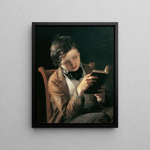 Boy reading - Johann Baptist Reiter — framed artwork on a wall