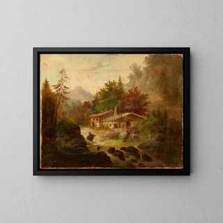 Mountain Landscape Painting - Johann Baptist Zeller — framed artwork on a wall