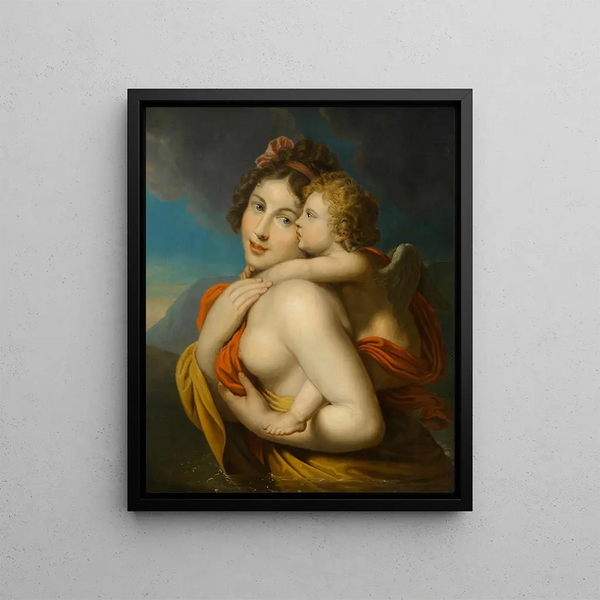 a Nymph carrying Cupid across a river - Johann Baptist von Lampi the Elder — framed artwork on a wall