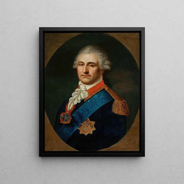 Portrait of Stanisław August Poniatowski in a general's uniform - Johann Baptist von Lampi the Elder — framed artwork on a wall