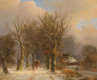 Winter landscape painting with horse and cart - Johann Bernhard Klombeck — artwork view