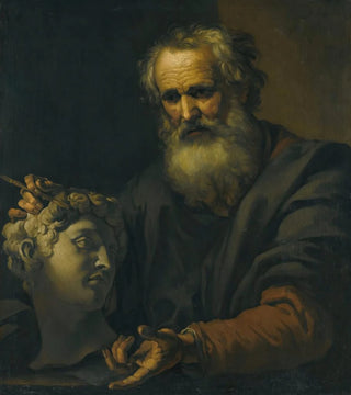 Johann Carl Loth - A Philosopher Deep In Thought Holding A Sculpted Head.webp