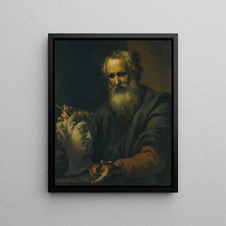 Johann Carl Loth - A Philosopher Deep In Thought Holding A Sculpted Head.webp