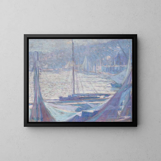 Morning at the port of Honfleur - Johann Charles Palmi — framed artwork on a wall