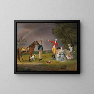 Portrait of Prince Alexander Mikhailovich Belosselski and his family in a landscape - Johann Christian Klengel — framed artwork on a wall