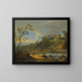 a river landscape with fishermen dredging a spillway - Johann Christian Vollerdt — framed artwork on a wall