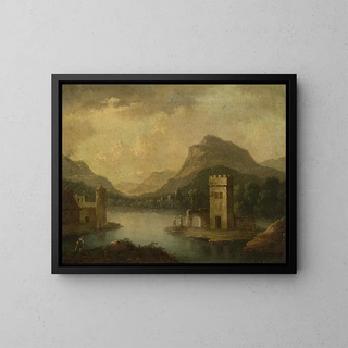 Romantic landscape painting with architecture - Johann Christoph von Bemmel — framed artwork on a wall