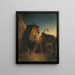 a couple of lions by a full moon night - Johann Fischbach — framed artwork on a wall