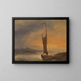 Sailboat at dusk - Johann Friedrich Boeck — framed artwork on a wall