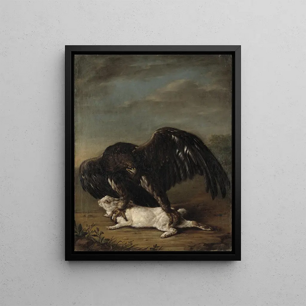 Eagle catching a hare - Johann Friedrich Grooth — framed artwork on a wall