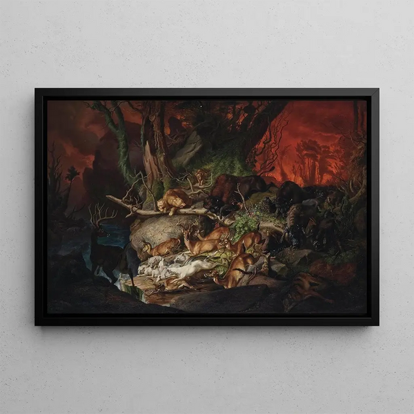a North American forest fire - Johann Friedrich Wilhelm Wegener — framed artwork on a wall