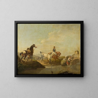 a Married Man Leading Two Horses to Water - Johann Georg Pforr — framed artwork on a wall