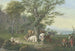 Herd standing under an oak tree, on the right shepherd and shepherdess having their meal and view in the distance - Johann Georg Pforr — artwork view