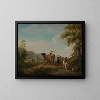 Horses at the watering trough - Johann Georg Pforr — framed artwork on a wall