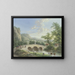 Landscape with a stone bridge on which an antique sculpture is placed - Johann Georg Pforr — framed artwork on a wall