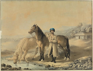 Turkish Painting with Two Horses by the Riverbank - Johann Georg Pforr — artwork view