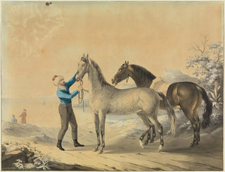 Cavalier avec deux chevaux au bord de la mer - Johann Georg Pforr — artwork view