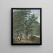 The livestock rests under a large oak tree, in the distance a stag on the left a woman bringing food to the shepherd - Johann Georg Pforr — framed artwork on a wall