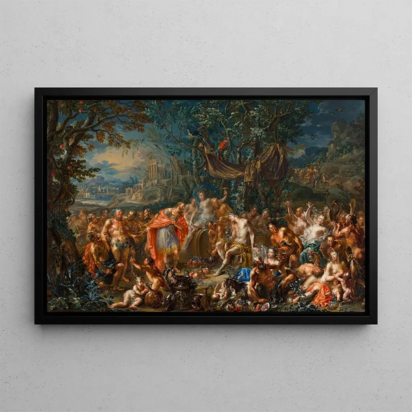 Bacchus et le roi Midas - Johann Georg Platzer — framed artwork on a wall