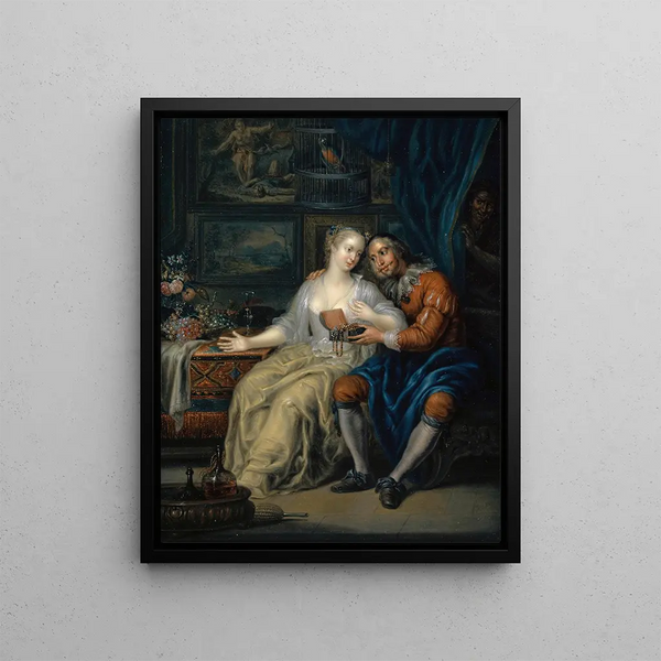 Couple with Matchmaker - Johann Georg Platzer — framed artwork on a wall