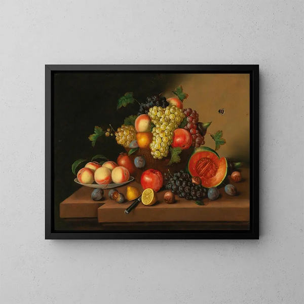 Large decorative fruit still life painting - Johann Georg Seitz — framed artwork on a wall
