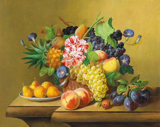 Nature morte avec un panier de fruits et une assiette de poires - Johann Georg Seitz — artwork view