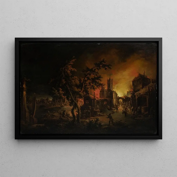 Conflagration nocturne - Johann Georg Trautmann — framed artwork on a wall