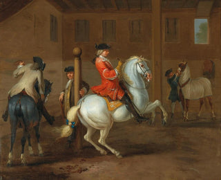 a rider on a gray horse in a riding school - Johann Georg de Hamilton — artwork view