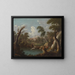 Mountainous landscape painting with cattle drinking - Johann Georg von Bemmel — framed artwork on a wall