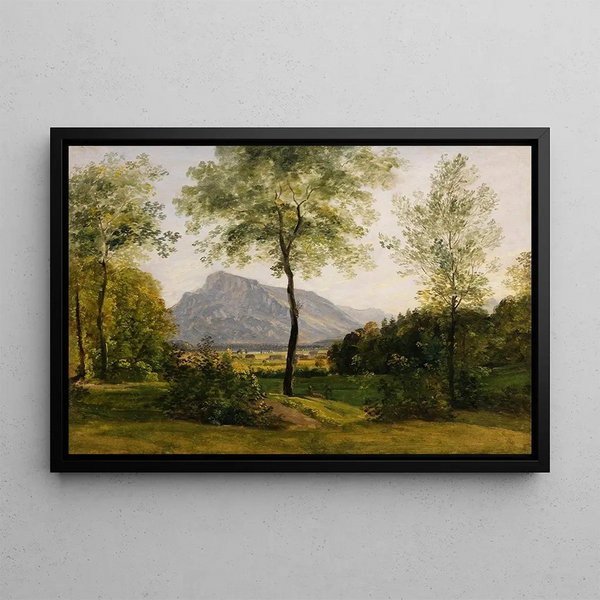 Landscape with the Untersberg near Salzburg - Johann Georg von Dillis — framed artwork on a wall
