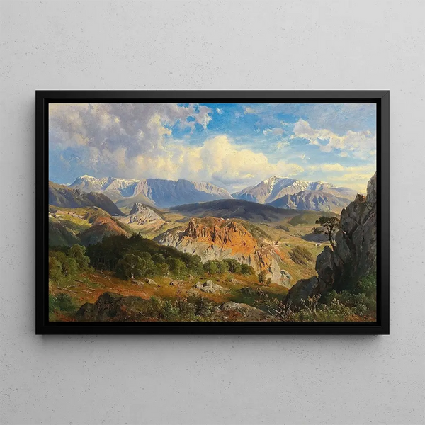 View of the Rax and Schneeberg Mountains - Giovanni Battista Varano — framed artwork on a wall