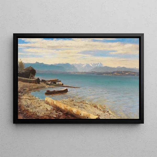Vue sur la Zugspitze depuis le lac de Starnberg - Johann Gottfried Steffan — framed artwork on a wall