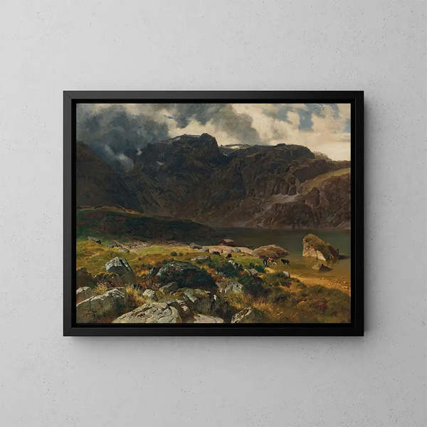 the Lake of Murg behind the Alps of St. Gallen - Johann Gottfried Steffan — framed artwork on a wall