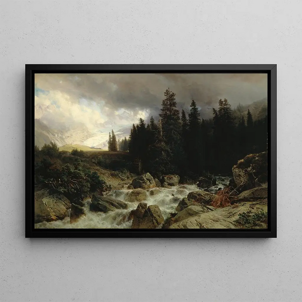 Mountain Landscape Painting - Johann Gottfried Steffan — framed artwork on a wall