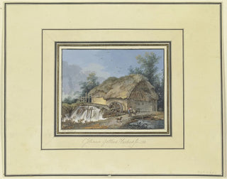 Watermill painting with a peasant, a donkey, and a dog - Johann Gottlieb Hackert — artwork view