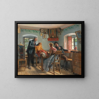 Choosing new shawls at home - Johann Hamza — framed artwork on a wall