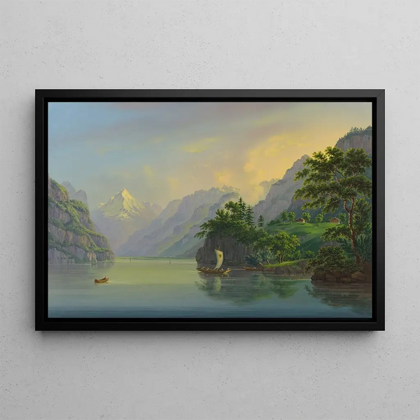 The Rütli Meadow at Lake of the Four Cantons - Johann Heinrich Bleuler the Younger — framed artwork on a wall