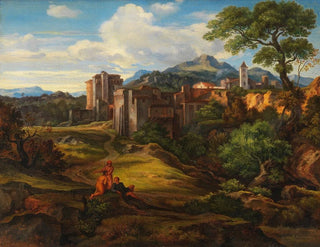 Landscape painting of a countryside with a fortified city - Johann Heinrich Ferdinand Olivier — artwork view