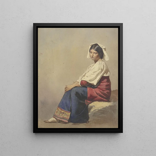 Study of an Italian Young Woman Sitting - Johann Heinrich Hasselhorst — framed artwork on a wall