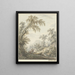 Landscape painting with a small waterfall and a castle in the distance - Johann Heinrich Müntz — framed artwork on a wall
